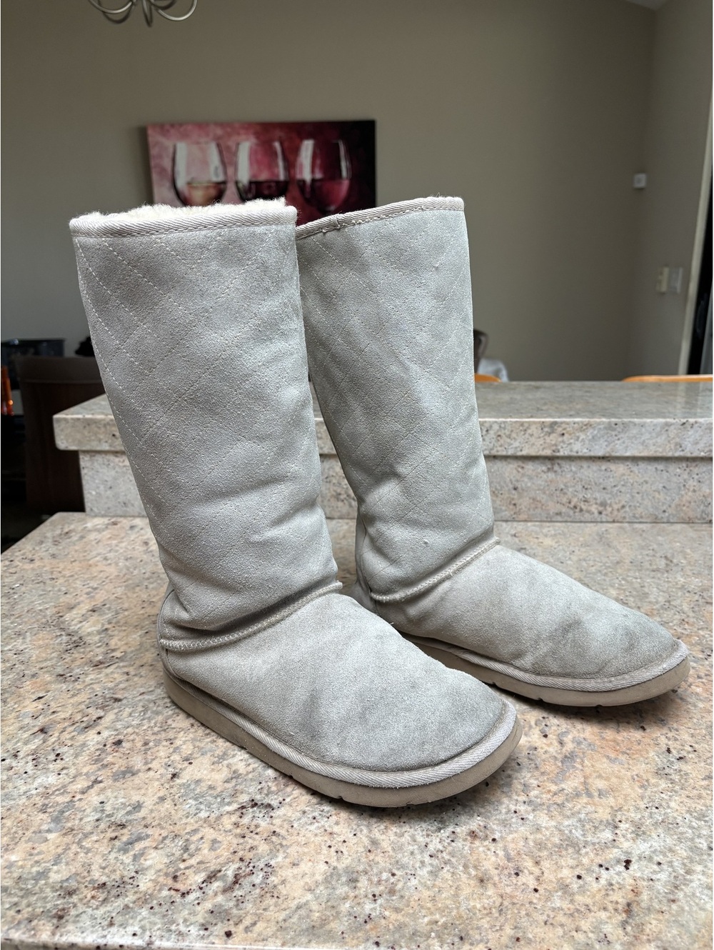 VINTAGE UGG Australia Gray Suede Diamond Quilted Tall Boots Size 9